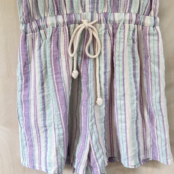 LULU’S Forever Adventure Romper Size M NEW Lilac Multi Striped Drawstring Waist - Picture 4 of 13